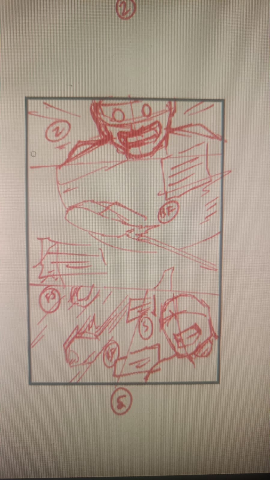 Original red-line HUNTER-F storyboard studying expressions and action panels.
