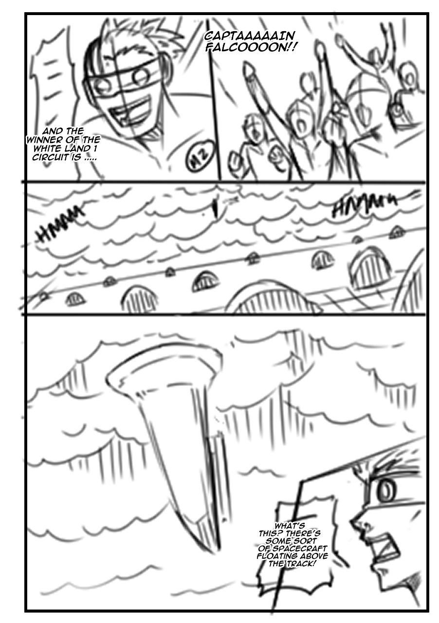 Original black-and-white HUNTER-F storyboard showing the White Land circuit and a spacecraft.